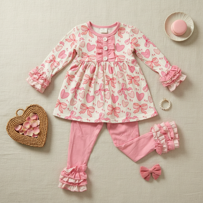 Valentine bow ruffle pant set