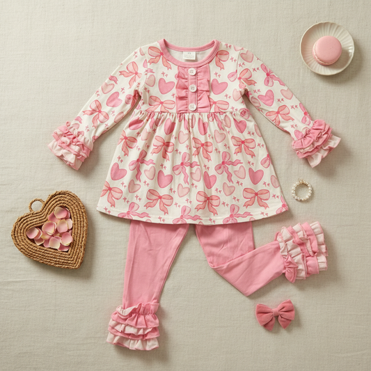 Valentine bow ruffle pant set