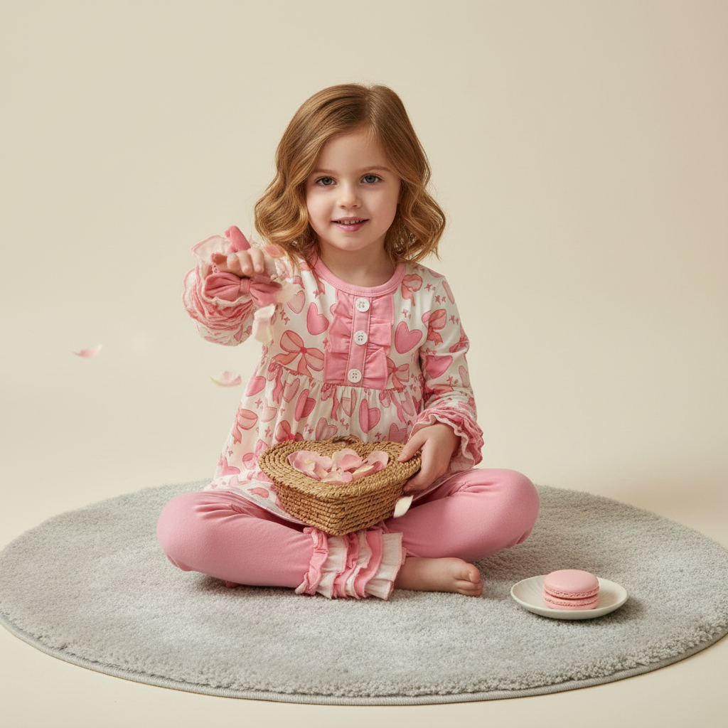 Valentine bow ruffle pant set