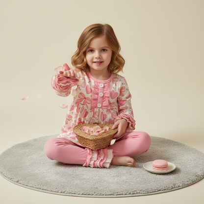 Valentine bow ruffle pant set