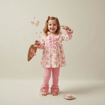 Valentine bow ruffle pant set