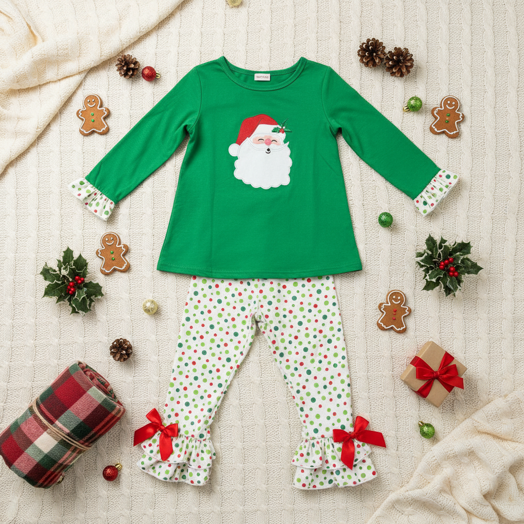 Santa embroidered pant set