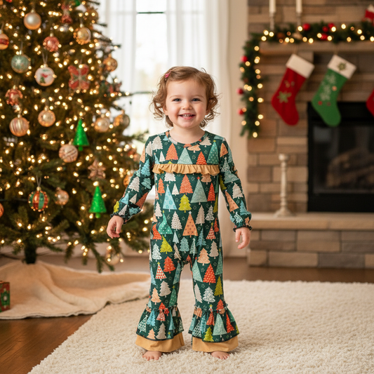 Christmas tree ruffle romper
