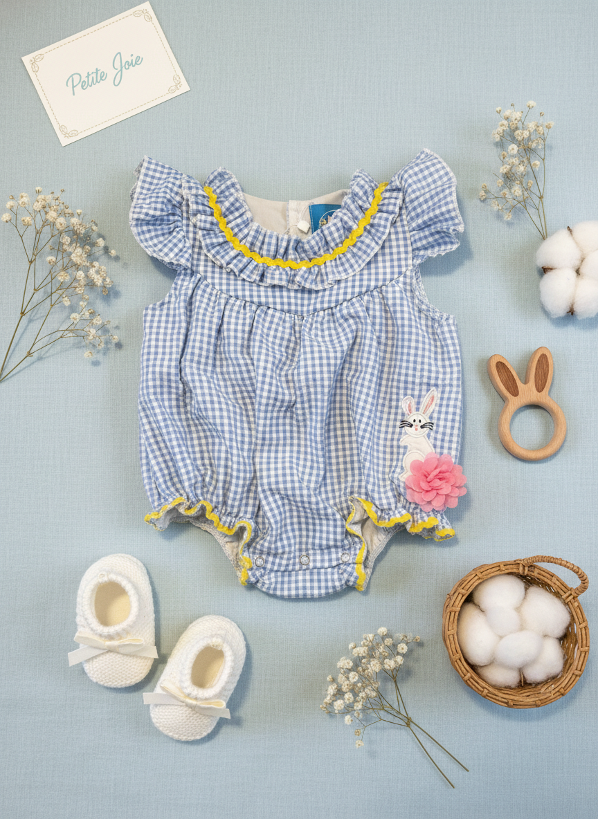 Blue gingham bubble romper