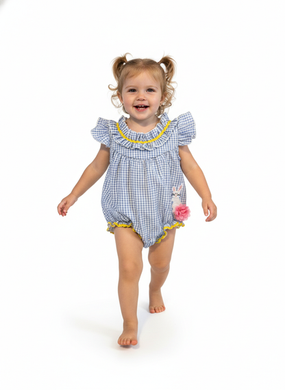 Blue gingham bubble romper