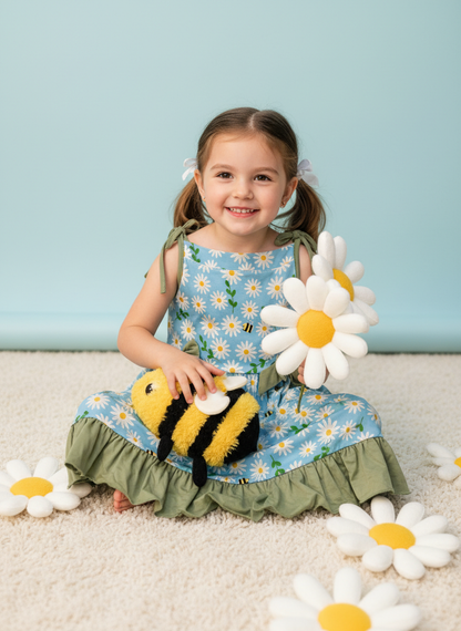 Bee happy bamboo dress with matching bow headband