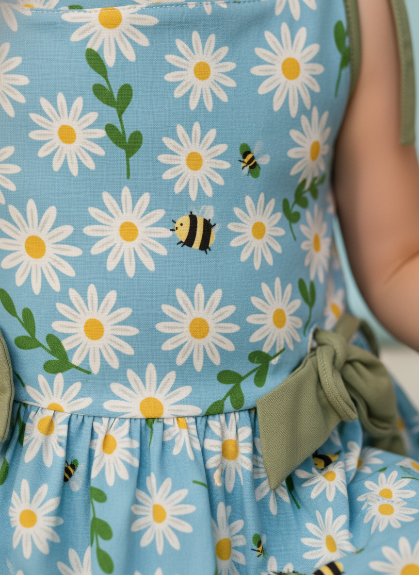 Bee happy bamboo dress with matching bow headband
