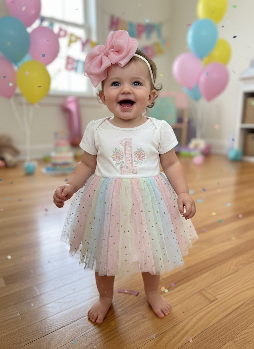 First birthday pastel tutu dress and matching headband bow