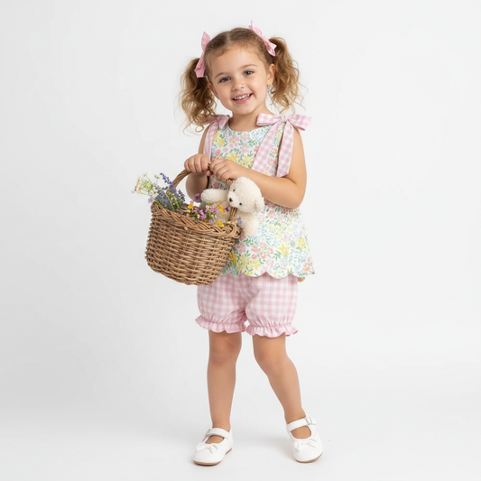 Pink Gingham & Floral Bloomer Set Pre-order