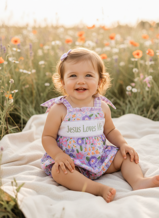 Jesus loves me floral bubble romper