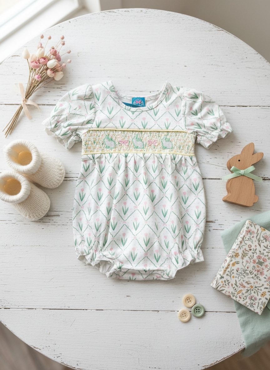 Spring Bunny Smocked Bubble Romper