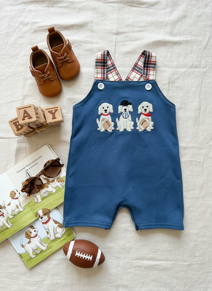 Puppy plaid romper