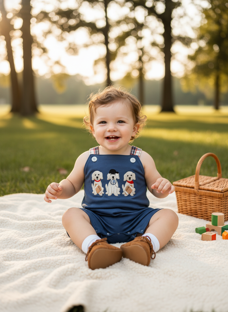 Puppy plaid romper