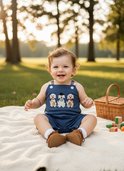 Puppy plaid romper