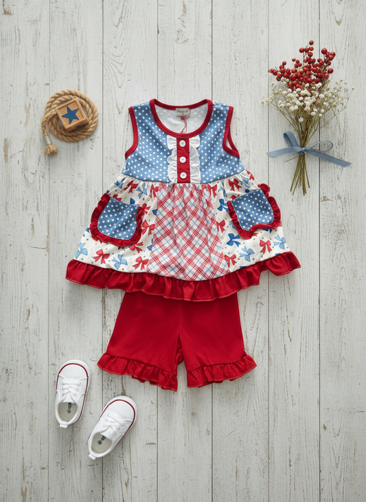 Patriotic bow ruffle set