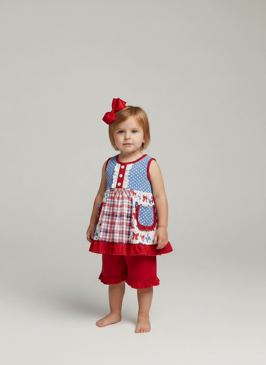 Patriotic bow ruffle set