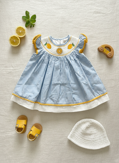 Hand Smocked lemon dress bishop
