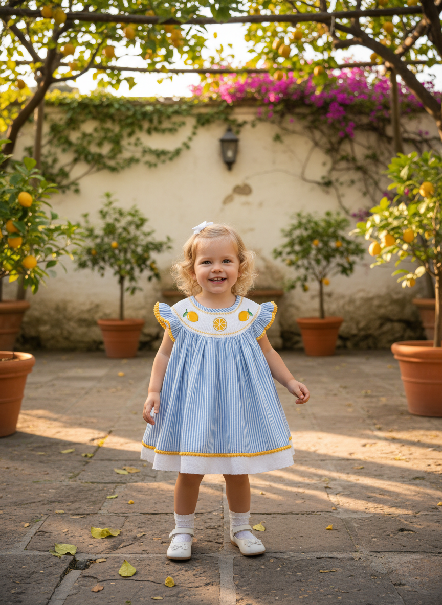 Hand Smocked lemon dress bishop