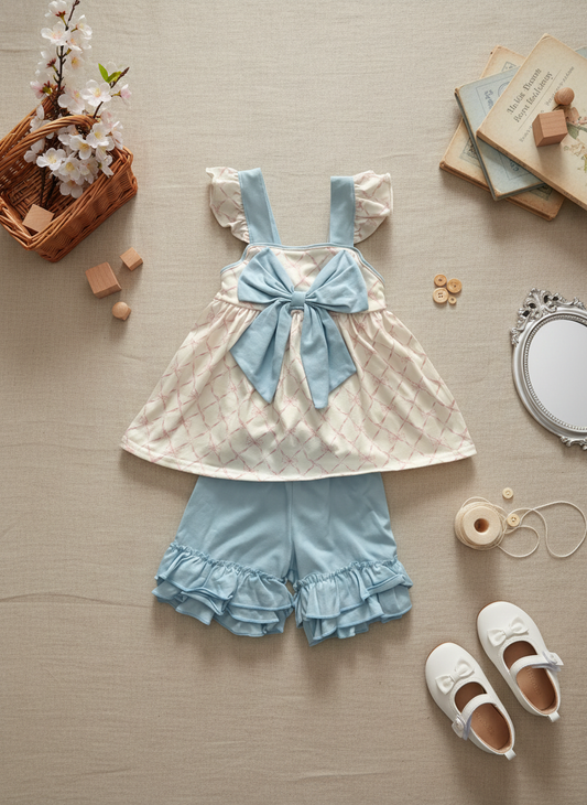 Blue ruffle bow set