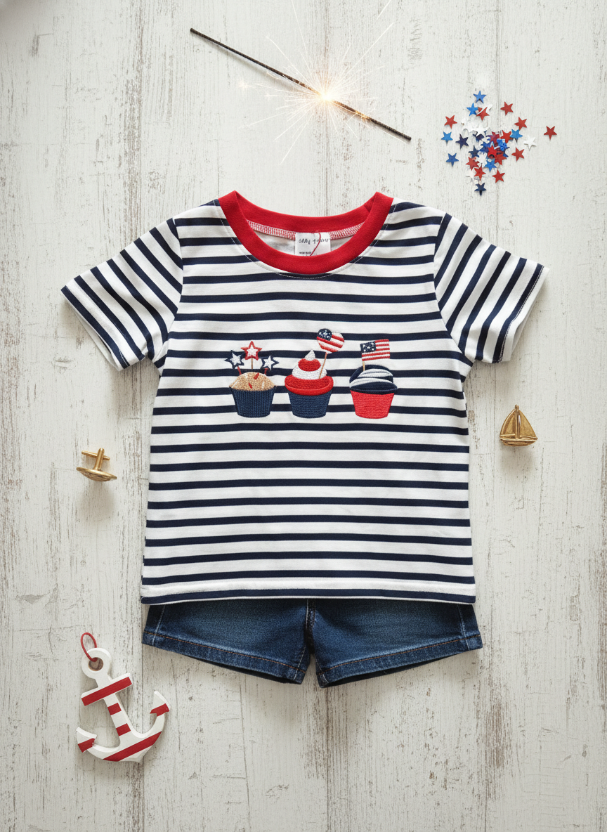Patriotic cupcake stripe tee