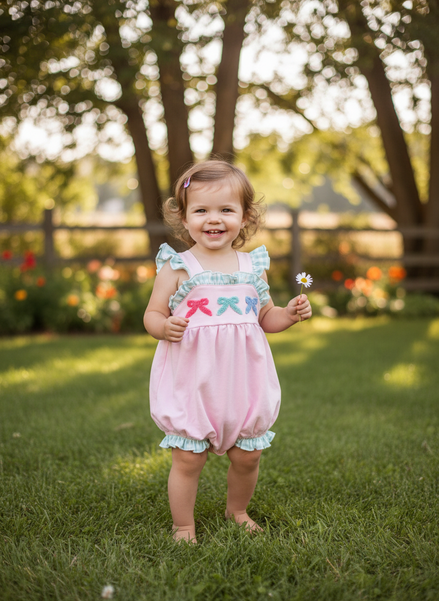 Bow and Gingham romper