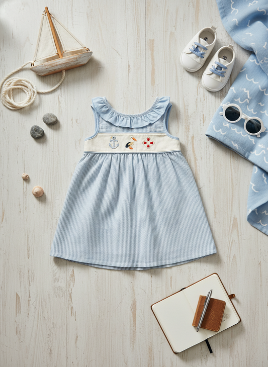 Seaside Seersucker Embroidered dress