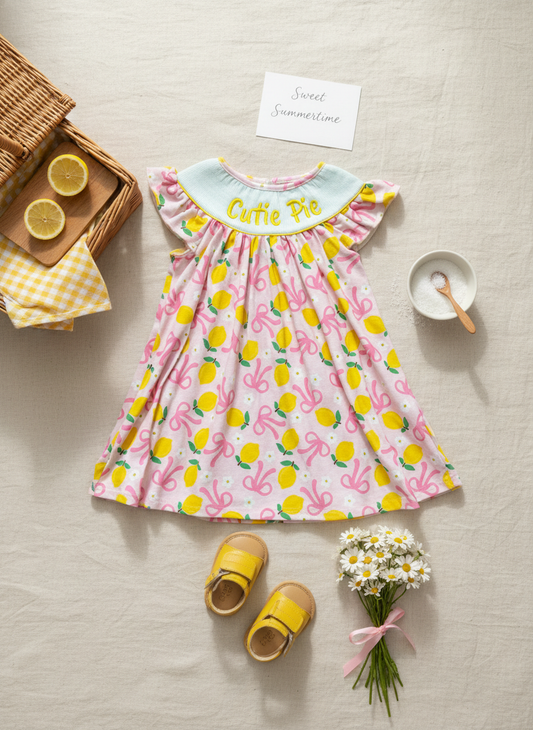 Cutie Pie Smocked lemon dress
