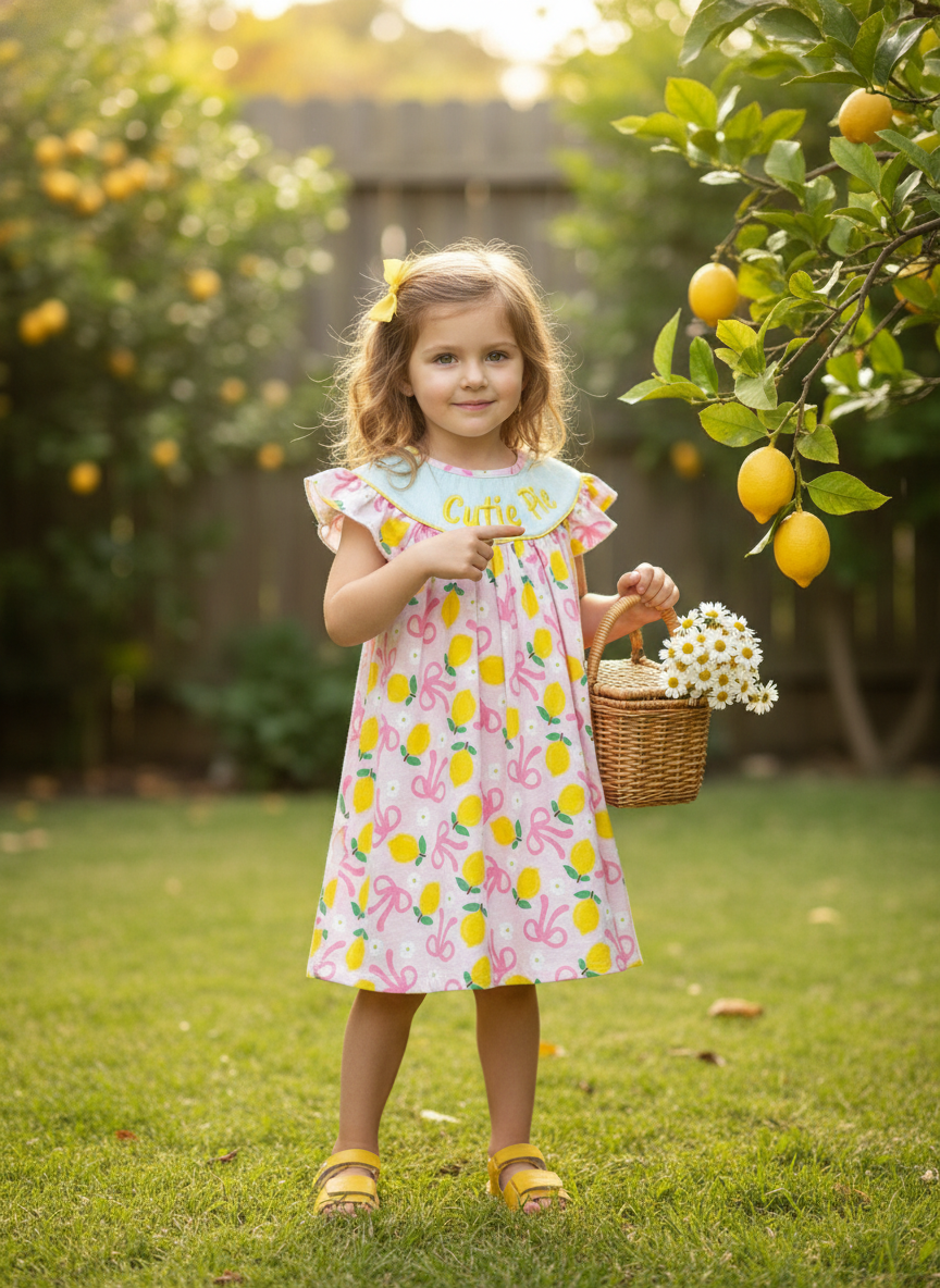 Cutie Pie Smocked lemon dress
