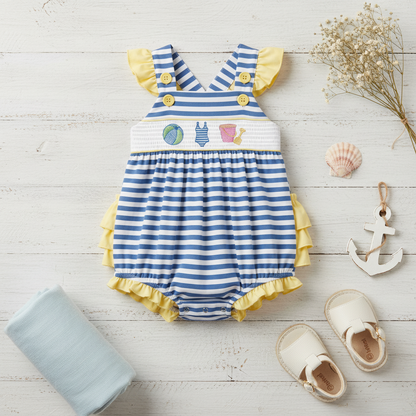 Beachball smocked bubble romper