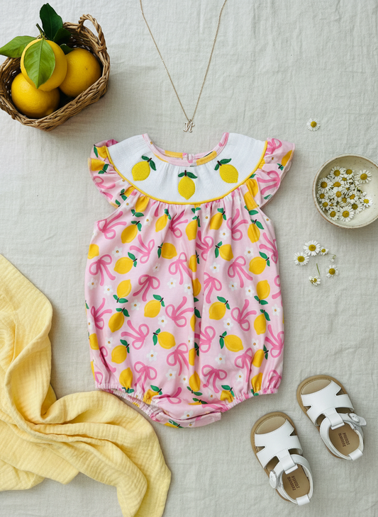 lemon bow smocked romper