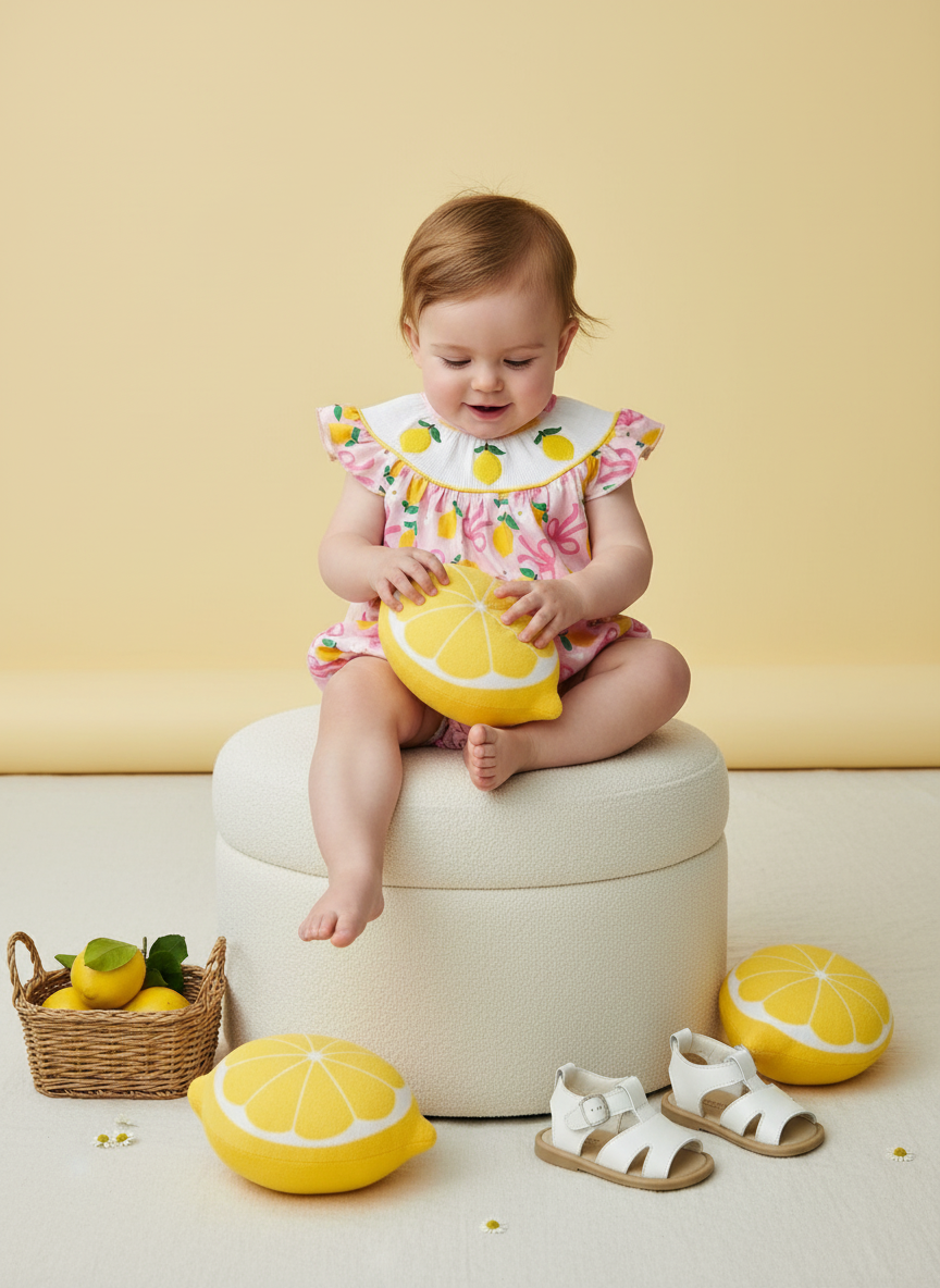 lemon bow smocked romper