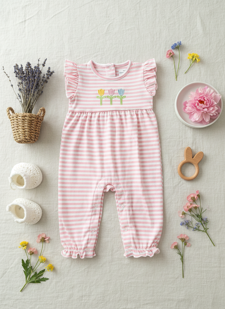 Spring tulip baby stripe romper