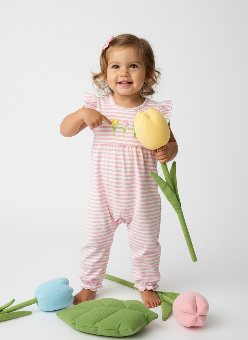 Spring tulip baby stripe romper