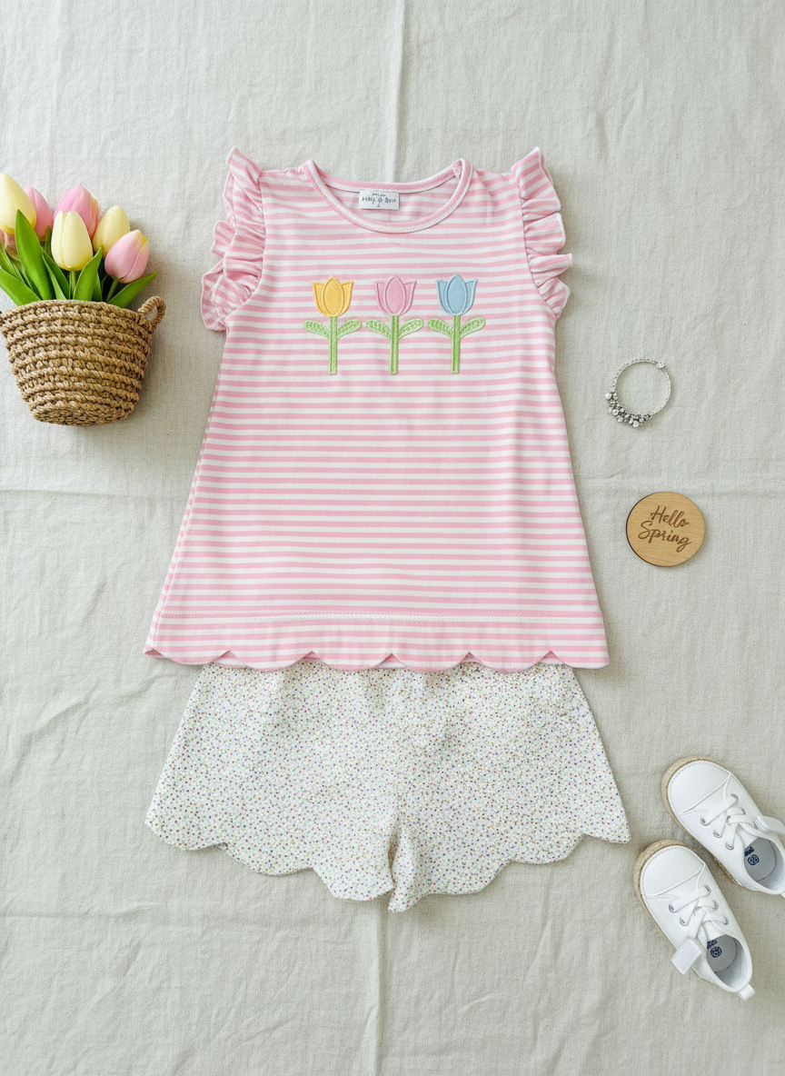 Spring tulip scalloped leg short set