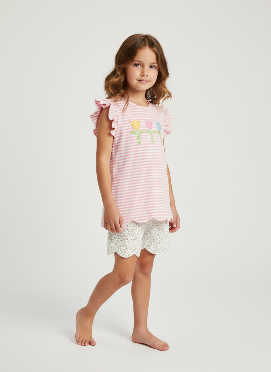 Spring tulip scalloped leg short set