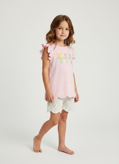 Spring tulip scalloped leg short set