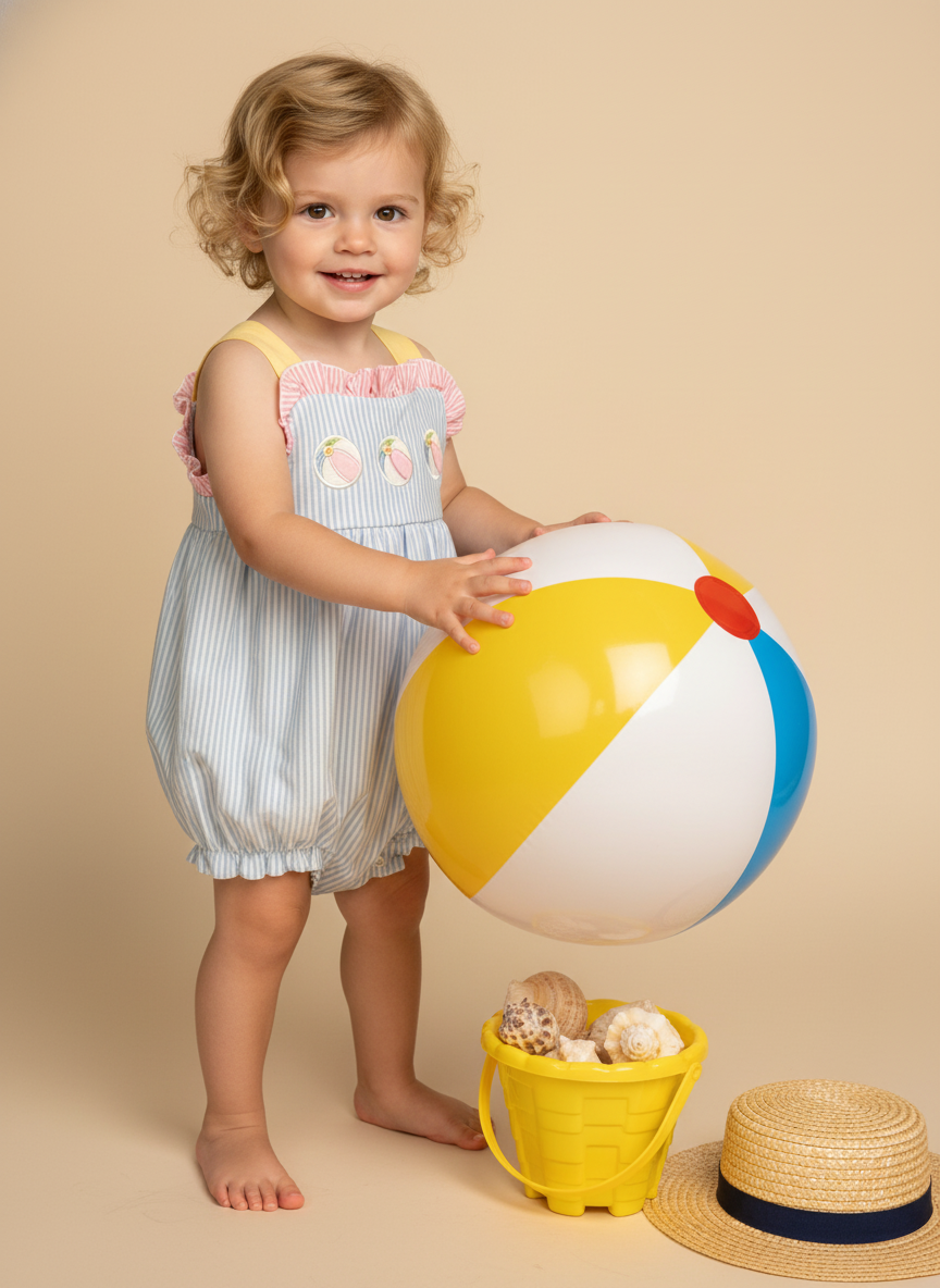 Beach ball bubble embroidered romper