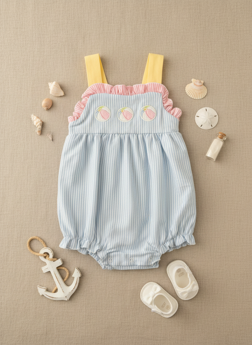 Beach ball bubble embroidered romper