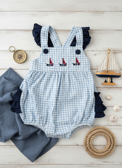 Nautical dream gingham ruffle romper