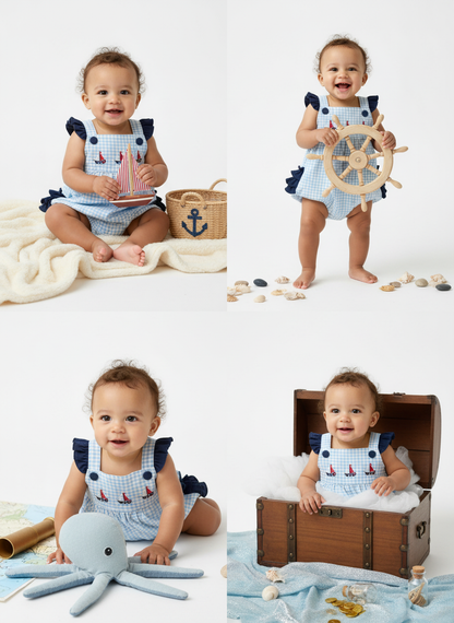 Nautical dream gingham ruffle romper