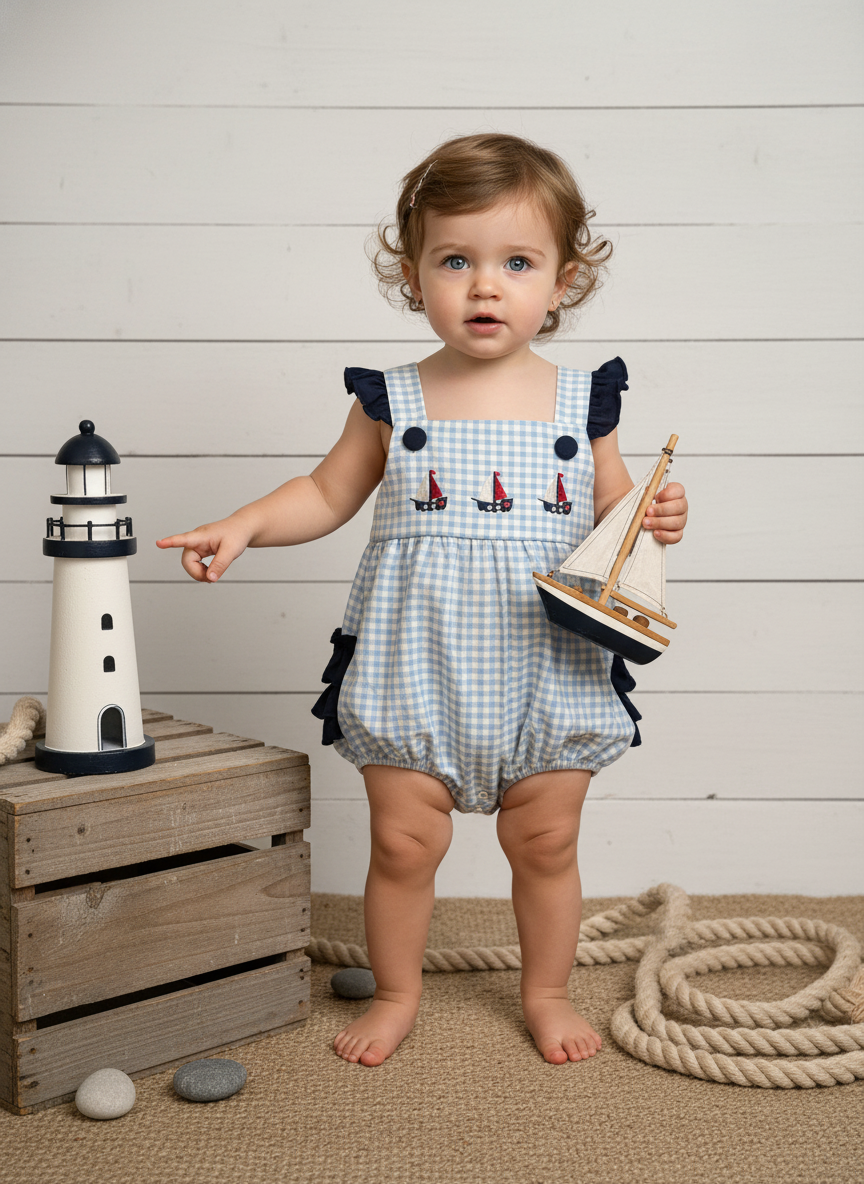 Nautical dream gingham ruffle romper