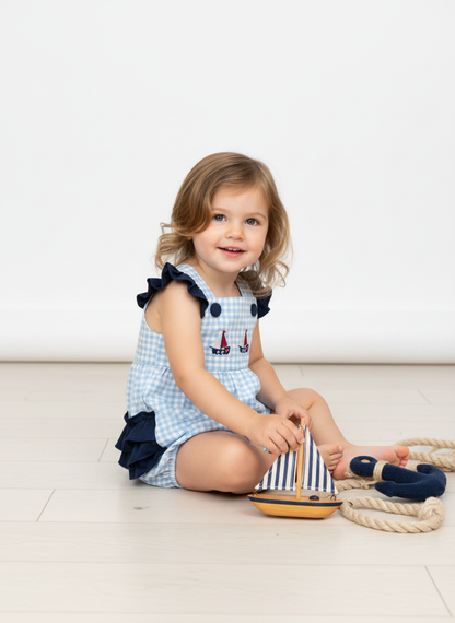 Nautical dream gingham ruffle romper