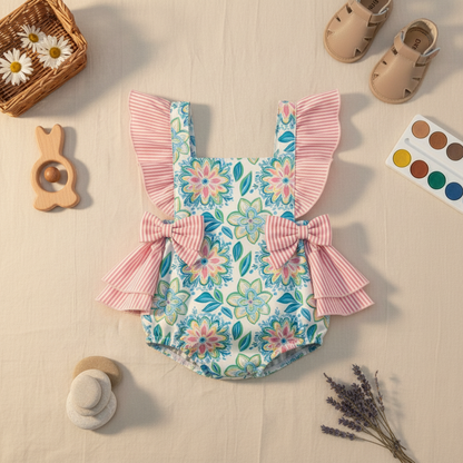 Tropical garden ruffle romper (preorder)