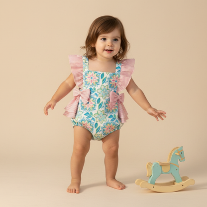 Tropical garden ruffle romper (preorder)