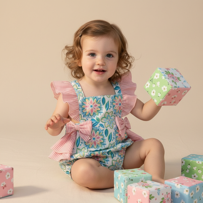Tropical garden ruffle romper (preorder)
