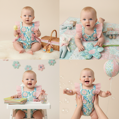 Tropical garden ruffle romper (preorder)