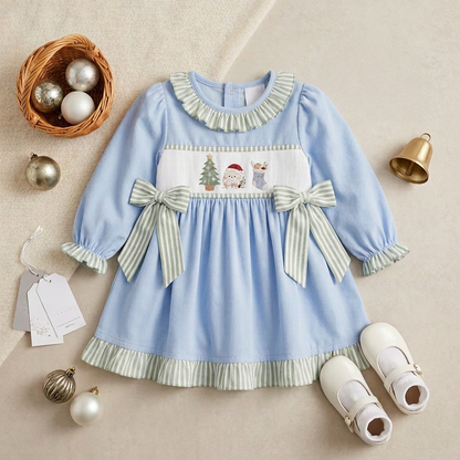 Coastal Christmas embroidered trio dress (part of sibling set)