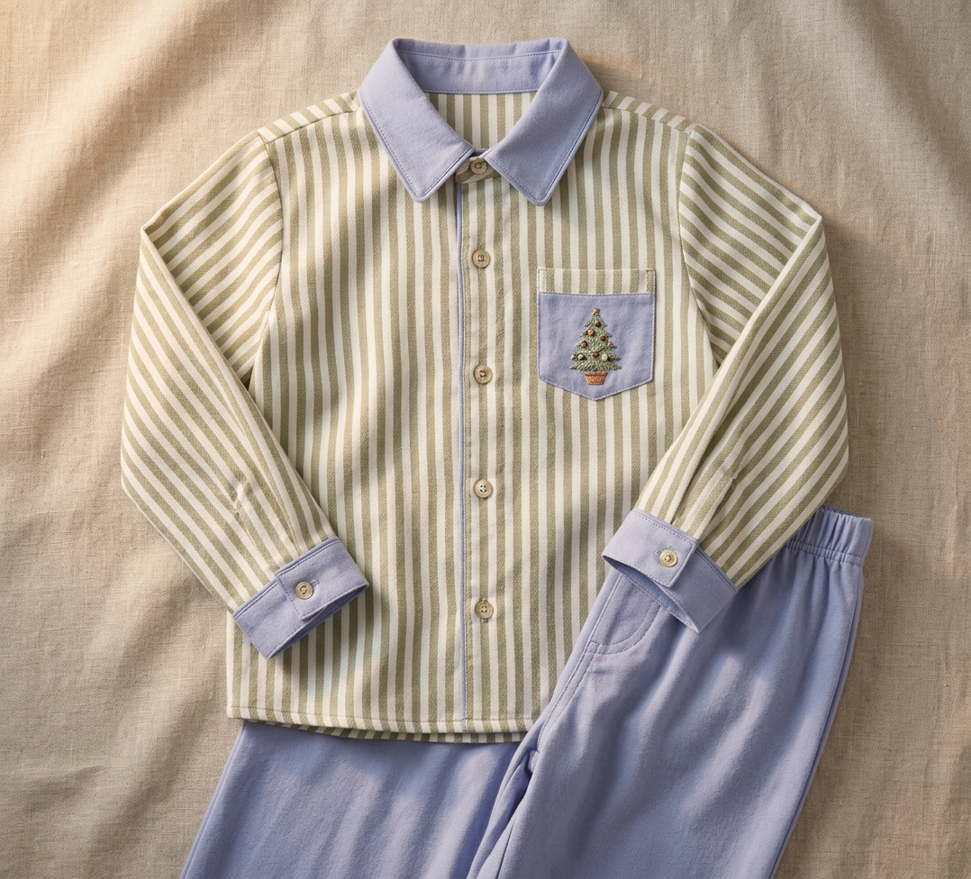 Coastal Christmas Holiday Stripe Button up set (part of sibling set)