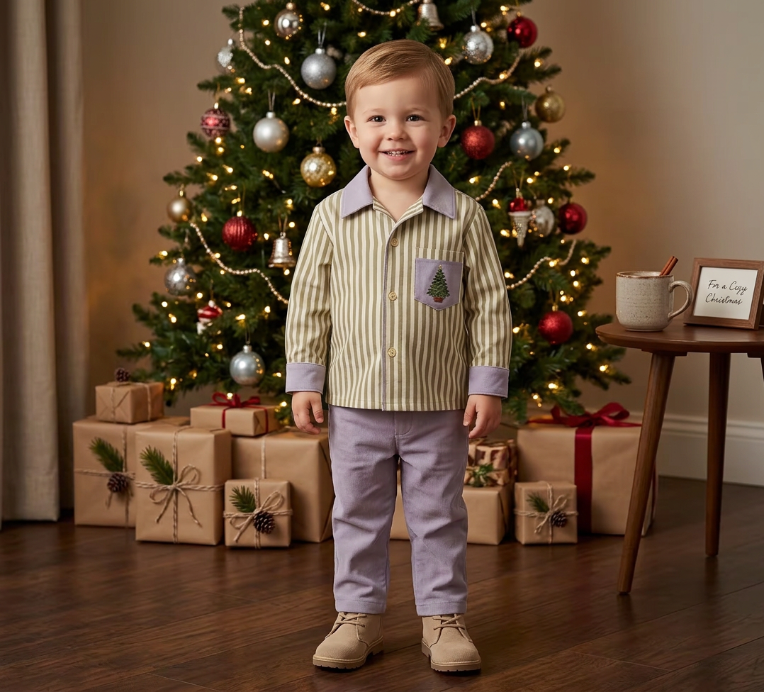 Coastal Christmas Holiday Stripe Button up set (part of sibling set)