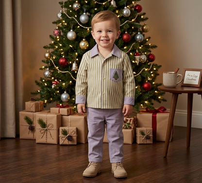Coastal Christmas Holiday Stripe Button up set (part of sibling set)